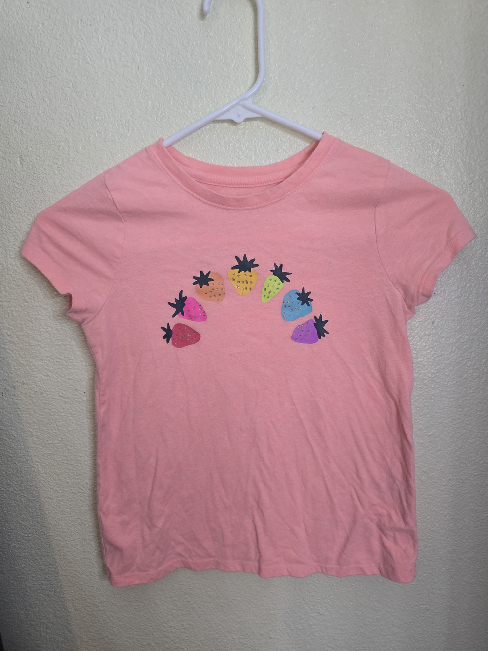 Cat & Jack Pink Tee with Rainbow Strawberry Motif